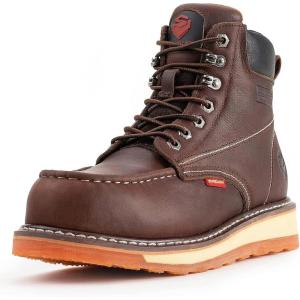 imageSUREWAY Mens Heavy Duty SoftCompositeSteel Toe Work Boots for MenComfortableGoodyearWeltFull Grain Leather6 in Wedge Moc Toe Construction BootsShoesWaterproof Soft Toe  Dark Brown