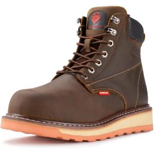imageSUREWAY 6 in Mens Heavy Duty SoftSteel Toe Work Boots for MenGoodyear WeltedFull Grain LeatherSlip ResistantEH Safety Industrial Construction BootSoft Toe Brown