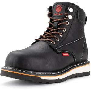 imageSUREWAY 6 in Mens Heavy Duty SoftSteel Toe Work Boots for MenGoodyear WeltedFull Grain LeatherSlip ResistantEH Safety Industrial Construction BootSoft Toe Black White