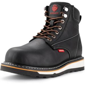 imageSUREWAY 6 in Mens Heavy Duty SoftSteel Toe Work Boots for MenGoodyear WeltedFull Grain LeatherSlip ResistantEH Safety Industrial Construction BootSteel Toe Black White