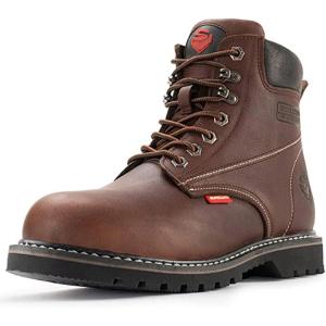 imageSUREWAY Mens Heavy Duty SoftSteel Toe Work Boots for MenGoodyearweltFull Grain Leather Working Construction BootSlipOilWater Resistant Industrial Safety ShoesSoft Toedark Brown
