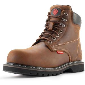 imageSUREWAY Mens Heavy Duty SoftSteel Toe Work Boots for MenGoodyearweltFull Grain Leather Working Construction BootSlipOilWater Resistant Industrial Safety ShoesSoft Toe Brown