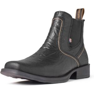 imageSUREWAY Mens Western Chelsea Cowboy Boots for Men Square ToeAllWeather Rugged SlipOn WorkCasualDress Boots Shoes for MenBuilt for Comfort ampamp Durability6 Inch Black