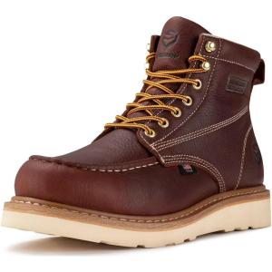 imageSUREWAY 6 in Mens Soft Toe Work Boots for MenFull Grain LeatherGoodyearWeltNonSlip EH Safety Industial Construction Wedge Moc Toe Work BootsShoesSoft Toe Dk Brown