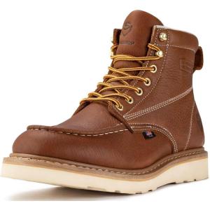 imageSUREWAY 6 in Mens Soft Toe Work Boots for MenFull Grain LeatherGoodyearWeltNonSlip EH Safety Industial Construction Wedge Moc Toe Work BootsShoesSoft Toe Tobacco