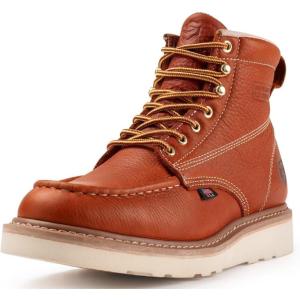 imageSUREWAY 6 in Mens Soft Toe Work Boots for MenFull Grain LeatherGoodyearWeltNonSlip EH Safety Industial Construction Wedge Moc Toe Work BootsShoesSoft Toe Light Brown