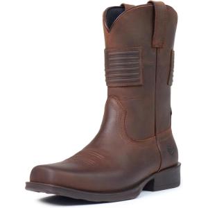 imageSUREWAY Mens 10 inch Western Cowboy Work Boots for Men Square ToePremium Full Grain LeatherGoodyear WeltedSuperior OilSlipWater ResistantSoft Toe Brown1002