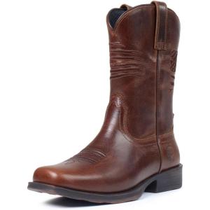 imageSUREWAY Mens 10 inch Western Cowboy Work Boots for Men Square ToePremium Full Grain LeatherGoodyear WeltedSuperior OilSlipWater ResistantSoft Toe Brown1003