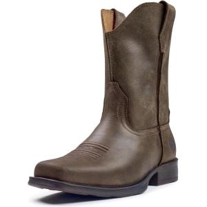 imageSUREWAY Mens 10 inch Western Cowboy Work Boots for Men Square ToePremium Full Grain LeatherGoodyear WeltedSuperior OilSlipWater ResistantSoft Toe Brown1008