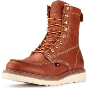 imageSUREWAY Mens 8 in Wedge Moc SoftSteel Toe Work Boots for MenFullGrain LeatherGoodyear WeltEHSafety Industrial Construction BootsShoes for WomenSoft Toe Light Brown