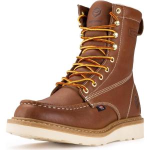 imageSUREWAY Mens 8 in Wedge Moc SoftSteel Toe Work Boots for MenFullGrain LeatherGoodyear WeltEHSafety Industrial Construction BootsShoes for WomenSoft Toe Tobacco