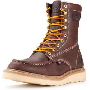 imageSUREWAY Mens 8 in Wedge Moc SoftSteel Toe Work Boots for MenFullGrain LeatherGoodyear WeltEHSafety Industrial Construction BootsShoes for WomenWaterproof Steel Toe Dark Brown