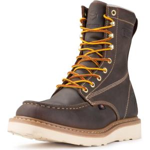 imageSUREWAY Mens 8 in Wedge Moc SoftSteel Toe Work Boots for MenFullGrain LeatherGoodyear WeltEHSafety Industrial Construction BootsShoes for WomenWaterproof Soft Toe Brown