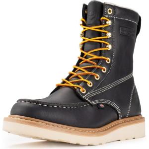 imageSUREWAY Mens 8 in Wedge Moc SoftSteel Toe Work Boots for MenFullGrain LeatherGoodyear WeltEHSafety Industrial Construction BootsShoes for WomenWaterproof Steel Toe Black