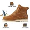 image:imageSUREWAY 6 in Mens SoftSteel Toe Work Boots for MenFull Grain LeatherGoodyearWeltNonSlip EH Safety Industial Construction Wedge Moc Toe Work BootsShoesSteel Toe Light Borwn
