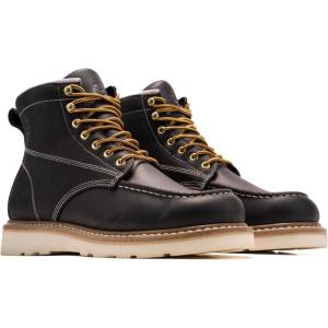 image:imageSUREWAY 6 in Mens SoftSteel Toe Work Boots for MenFull Grain LeatherGoodyearWeltNonSlip EH Safety Industial Construction Wedge Moc Toe Work BootsShoesSteel Toe Black