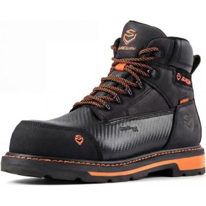 image:imageSUREWAY Mens 6 SoftComposite Toe Heavy Duty Waterproof Work Boot GoodyearWelt OilSlip Resistant DualDensity Comfortable Outsole Crazy Horse Leather EH Construction Industrial Safety Work BootsWaterproof Composite Black Orange