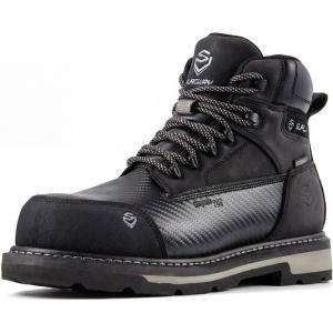 image:imageSUREWAY Mens 6 SoftComposite Toe Heavy Duty Waterproof Work Boot GoodyearWelt OilSlip Resistant DualDensity Comfortable Outsole Crazy Horse Leather EH Construction Industrial Safety Work BootsWaterproof Composite Toe Black