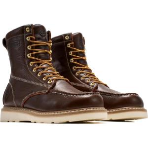 image:imageSUREWAY Mens 8 in Wedge Moc SoftSteel Toe Work Boots for MenFullGrain LeatherGoodyear WeltEHSafety Industrial Construction BootsShoes for WomenDark Brown Steel Toe