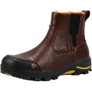 image:imageSUREWAY Mens Slip On Chelsea Work Boots for MenExtremely ComfortableThicker Genuine LeatherSuperior OilSlip Resistant Rubber SoleDk Brown