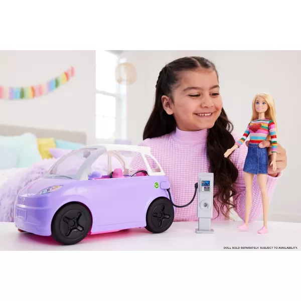 Barbie Doll Accessories Toy Car Electric Vehicle with Charging Station Plug ampamp Sunroof Purple 2Seater Transforms into ConvertibleMulticolor