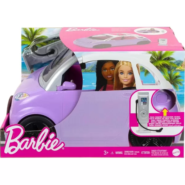 Barbie Doll Accessories Toy Car Electric Vehicle with Charging Station Plug ampamp Sunroof Purple 2Seater Transforms into ConvertibleMulticolor