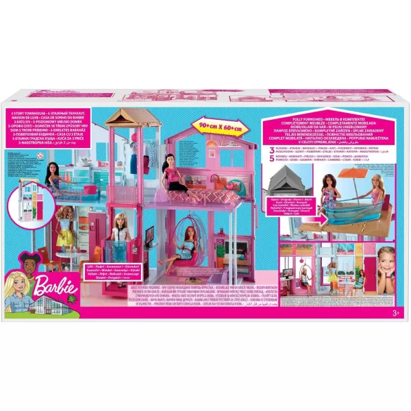 Barbie Doll House Playset 3Story Townhouse with 4 Rooms ampamp Rooftop Lounge Furniture ampamp Accessories Including Swinging Chair Amazon Exclusive