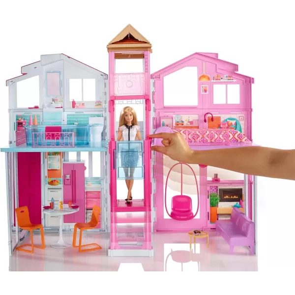 Barbie Doll House Playset 3Story Townhouse with 4 Rooms ampamp Rooftop Lounge Furniture ampamp Accessories Including Swinging Chair Amazon Exclusive