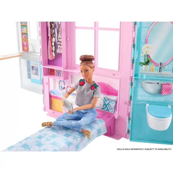 Barbie Doll House Playset with Toy Furniture ampamp Accessories Portable with Carrying Handle 2 Feet Wide with FoldOut Bed ampamp Pool