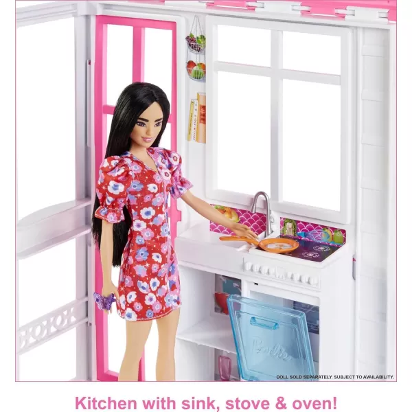 Barbie Doll House with Furniture ampamp Accessories Including Pet Puppy 4 Play Areas Kitchen Loft Bed Bathroom ampamp Dining Room