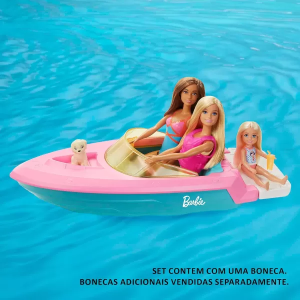 Barbie Doll ampamp Toy Boat Playset with Pet Puppy Life Vest ampamp Beverage Accessories Fits 3 Dolls ampamp Floats in Water