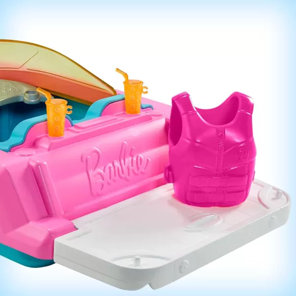 Barbie Doll ampamp Toy Boat Playset with Pet Puppy Life Vest ampamp Beverage Accessories Fits 3 Dolls ampamp Floats in Water