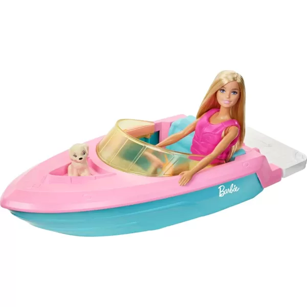 Barbie Doll ampamp Toy Boat Playset with Pet Puppy Life Vest ampamp Beverage Accessories Fits 3 Dolls ampamp Floats in Water