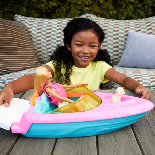 Barbie Doll ampamp Toy Boat Playset with Pet Puppy Life Vest ampamp Beverage Accessories Fits 3 Dolls ampamp Floats in Water