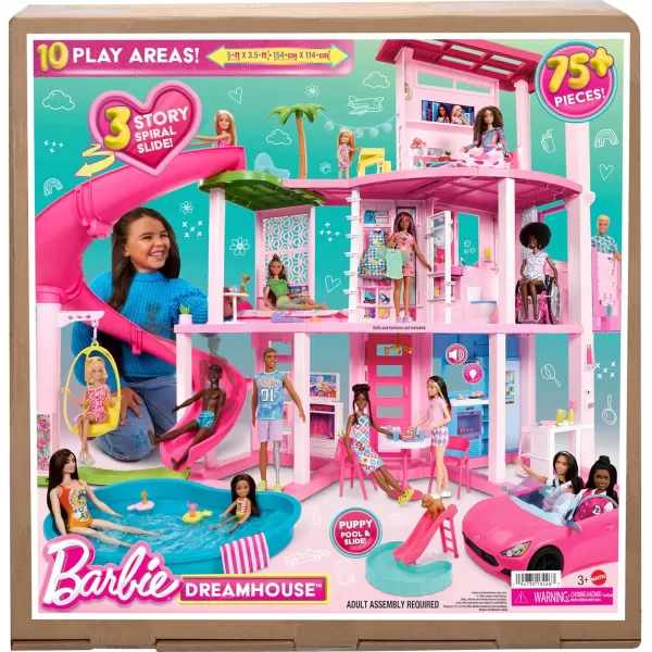 Barbie DreamHouse Doll House Playset with 75 Pieces Including Toy Furniture ampamp 3Story Pool Slide Pet Elevator ampamp Puppy Play AreasDreamhouse