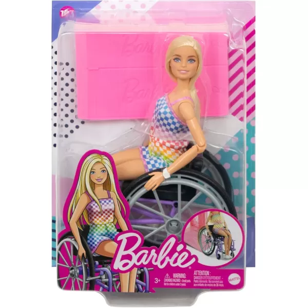 Barbie Fashionistas Doll 194 with Wheelchair ampamp Ramp Straight Blonde Hair ampamp Rainbow Romper with Accessories