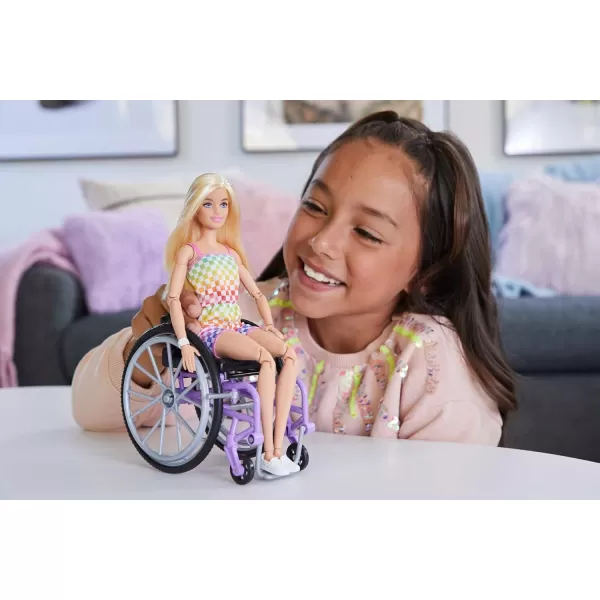 Barbie Fashionistas Doll 194 with Wheelchair ampamp Ramp Straight Blonde Hair ampamp Rainbow Romper with Accessories