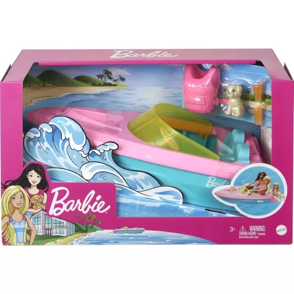 Barbie Toy Boat with Pet Puppy Life Vest ampamp Beverage Accessories Fits 3 Dolls ampamp Floats in WaterPink Cyan