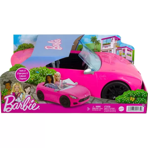 Barbie Toy Car Bright Pink DollSized Convertible with 2 Seats Seatbelts ampamp Rolling Wheels Realistic DetailsSingle