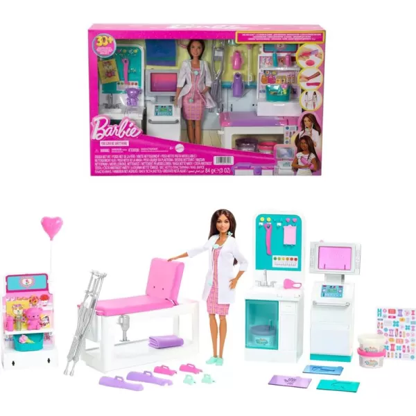 Barbie Careers Playset Fast Cast Clinic with Brunette Doctor Fashion Doll Furniture ampamp 30 Accessories Including Molds ampamp Dough for Bandages