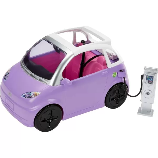 Barbie Doll Accessories Toy Car Electric Vehicle with Charging Station Plug ampamp Sunroof Purple 2Seater Transforms into ConvertibleMulticolor