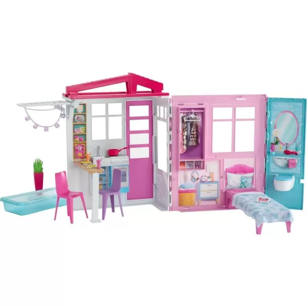 Barbie Doll House Playset with Toy Furniture ampamp Accessories Portable with Carrying Handle 2 Feet Wide with FoldOut Bed ampamp Pool