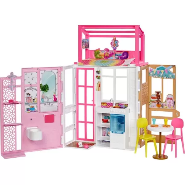 Barbie Doll House with Furniture ampamp Accessories Including Pet Puppy 4 Play Areas Kitchen Loft Bed Bathroom ampamp Dining Room