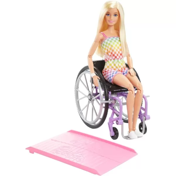 Barbie Fashionistas Doll 194 with Wheelchair ampamp Ramp Straight Blonde Hair ampamp Rainbow Romper with Accessories