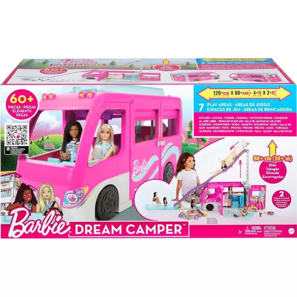 Barbie Camper Playset Dreamcamper Toy Vehicle with 60 Accessories Including Furniture Pool and 30Inch SlideBarbie Camper Playset Dreamcamper Toy Vehicle with 60 Accessories Including Furniture Pool and 30Inch Slide