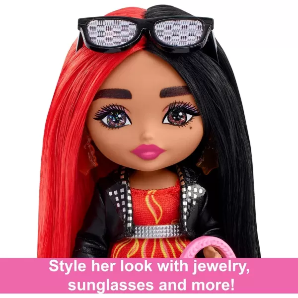 Barbie Extra Minis Doll amp Accessories with Red amp Black Hair Toy Pieces Include FlamePrint Dress amp Moto JacketModern1 Multicolor