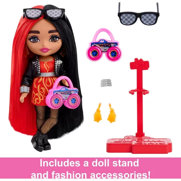 Barbie Extra Minis Doll amp Accessories with Red amp Black Hair Toy Pieces Include FlamePrint Dress amp Moto JacketModern1 Multicolor