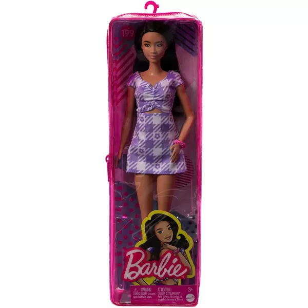Barbie Fashionistas Doll 199 with Tall Body Wavy Black Hair Gingham CutOut Dress amp AccessoriesBarbie Fashionistas Doll 199 with Tall Body Wavy Black Hair Gingham CutOut Dress amp Accessories