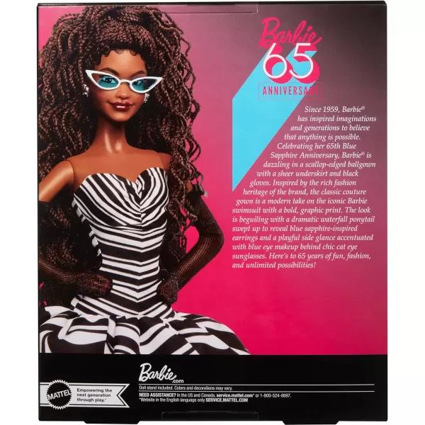 Barbie Signature Doll 65th Anniversary Collectible with Blonde Hair Black and White Gown Sapphire Gem Earrings and SunglassesBrunette