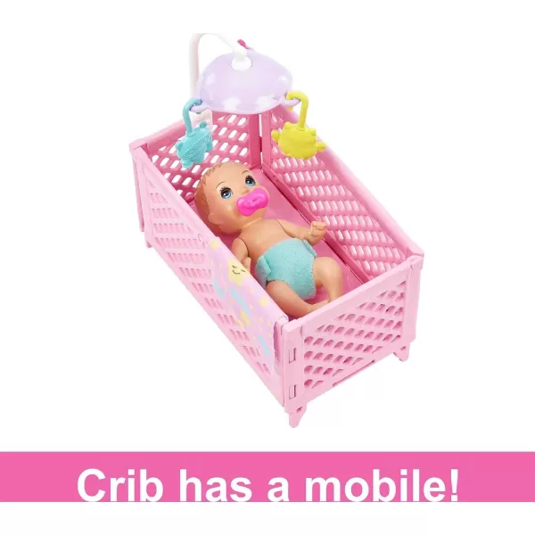 Barbie Skipper Babysitters Inc Crib Playset with Skipper Doll Baby Doll with Sleepy Eyes Furniture amp AccessoriesPurple Hair Multicolor